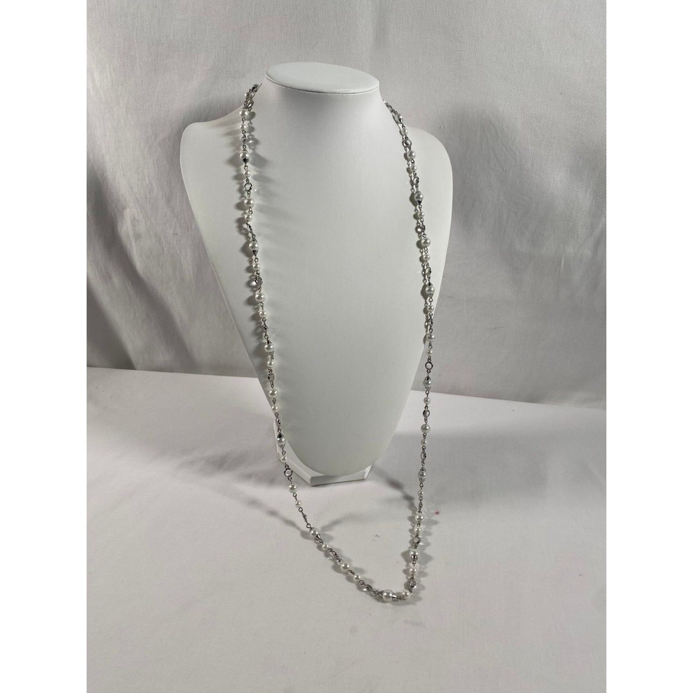 NWT Givenchy Faux Pearl Silver Tone Long Necklace